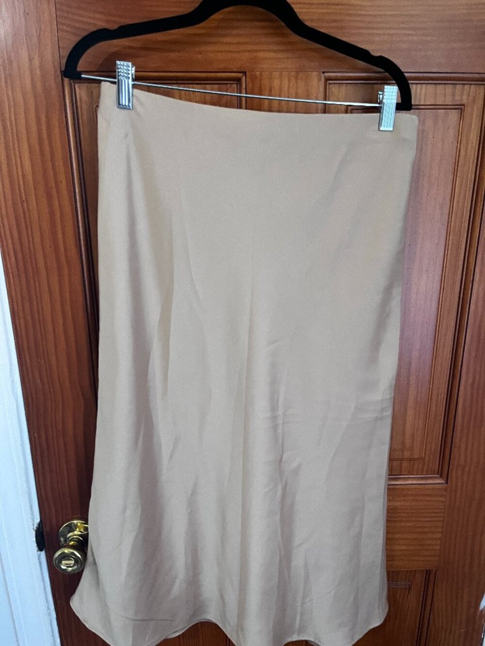 Women's champagne / beige satin midi skirt